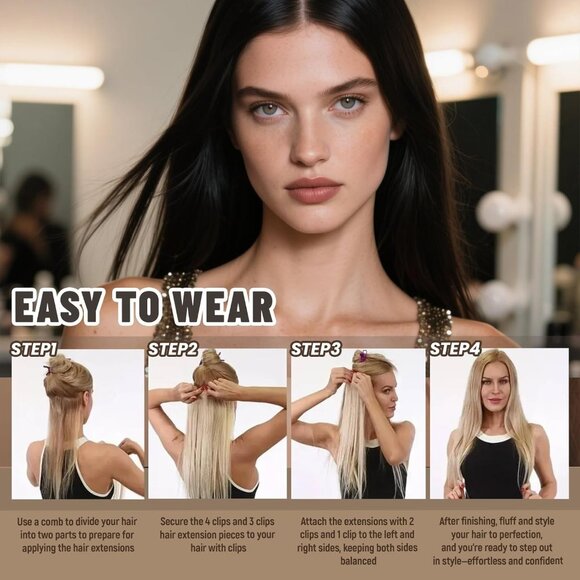 Clip in Hair Extensions Real Human Hair 18 Inch 7Pcs Remy Straight Thick - Picture 5 of 6